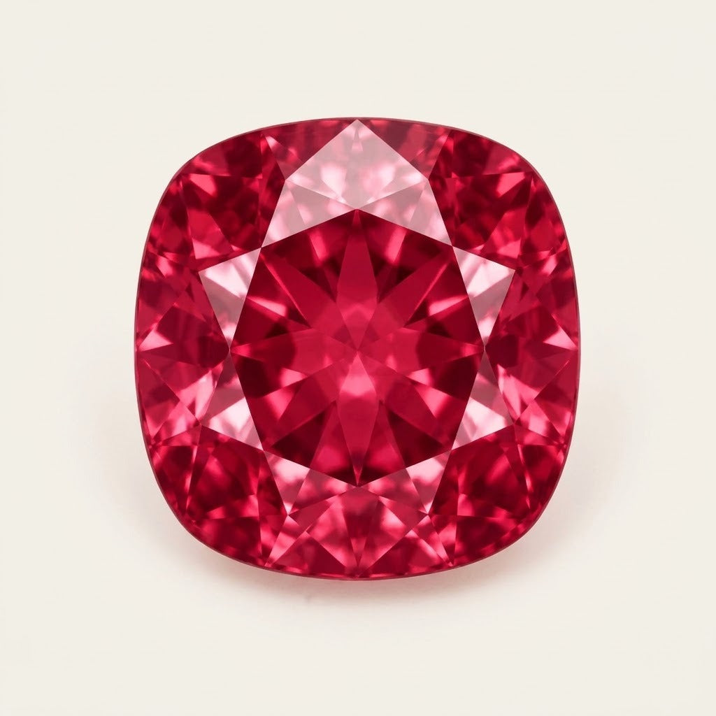 Lab-grown ruby, cushion cut
