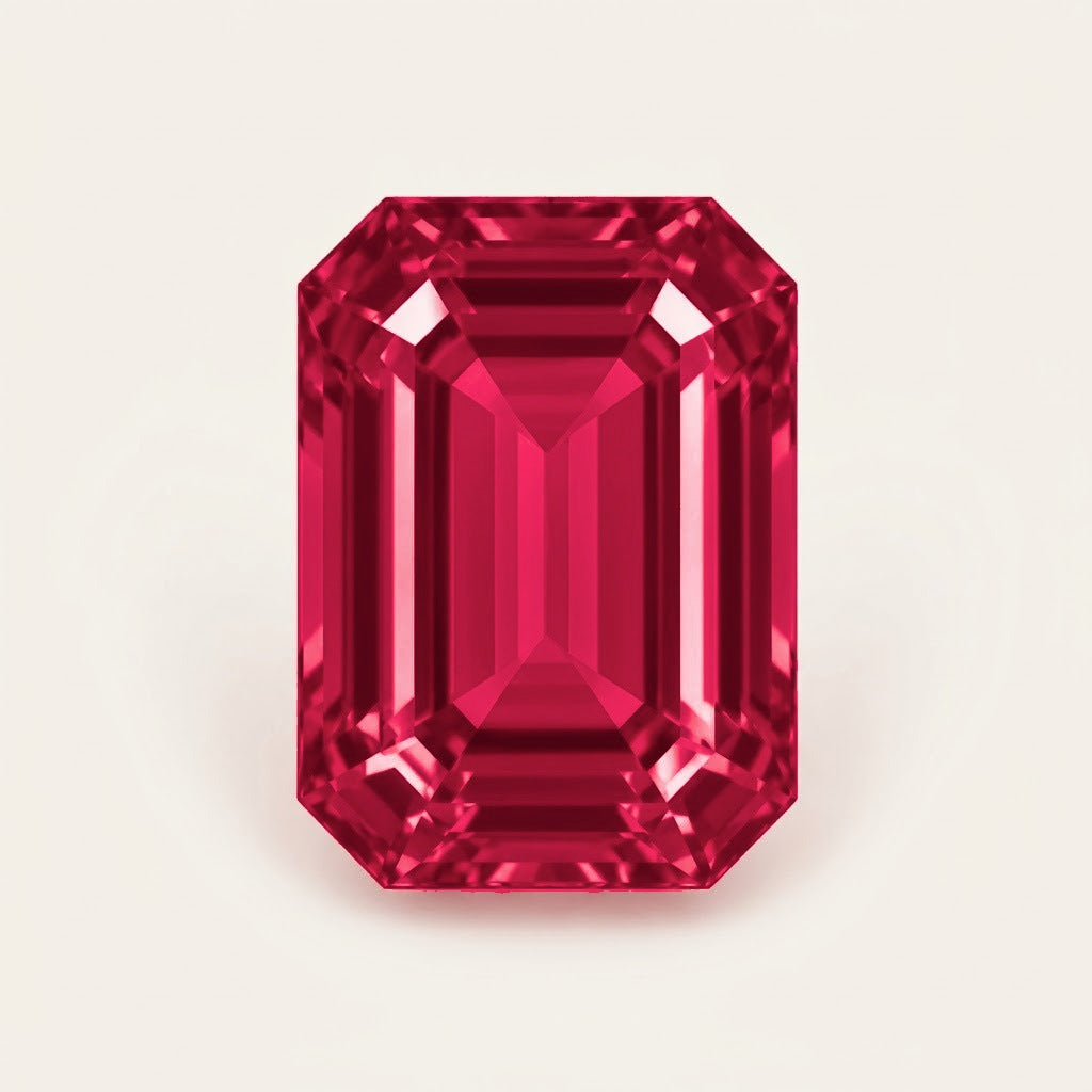Lab-grown ruby, emerald cut