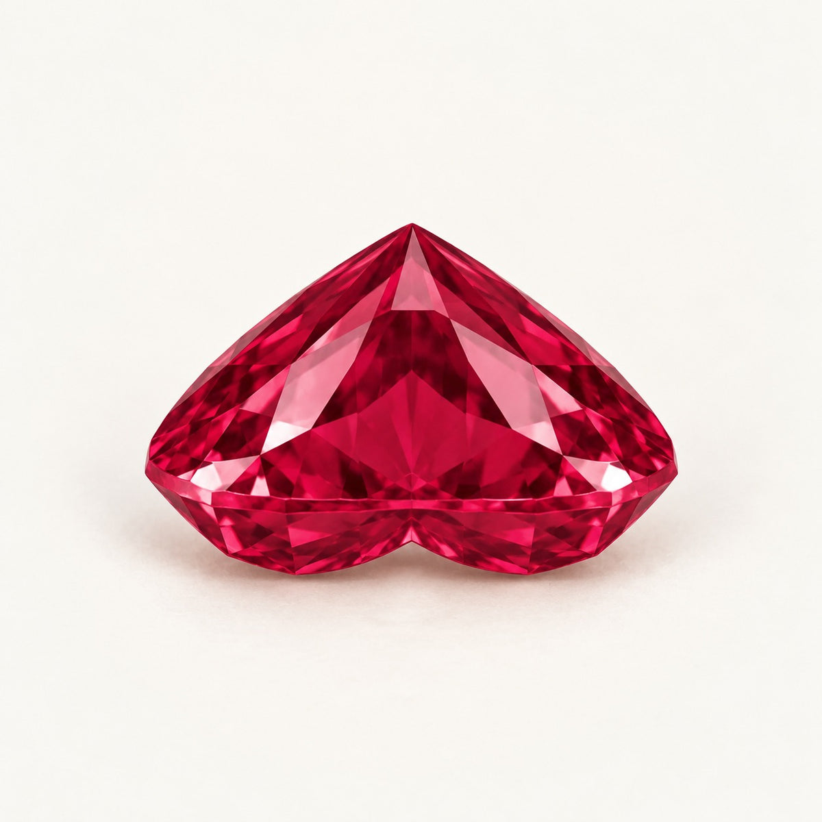 Lab-grown ruby, heart cut, side view