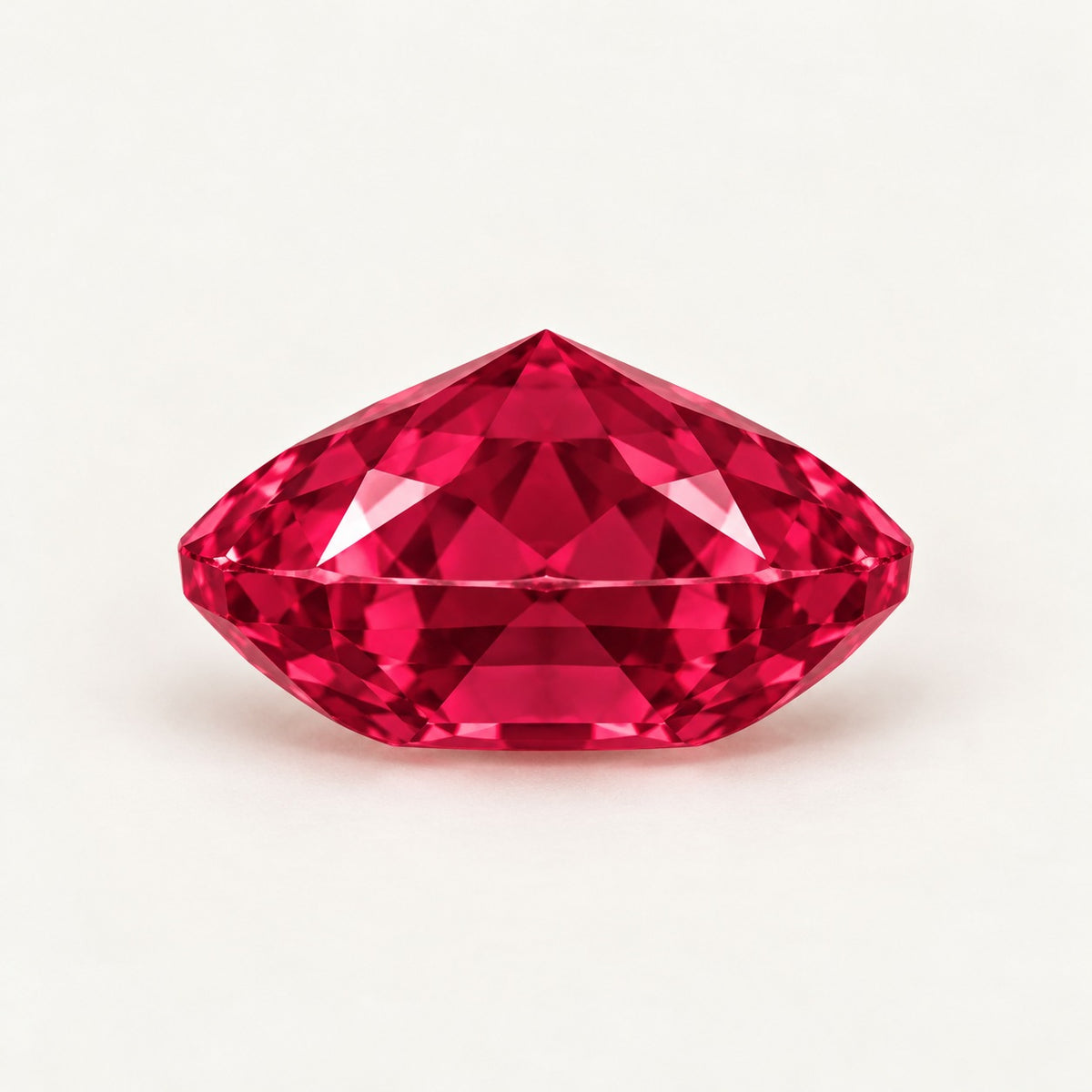 Lab-grown ruby, oval cut, side view