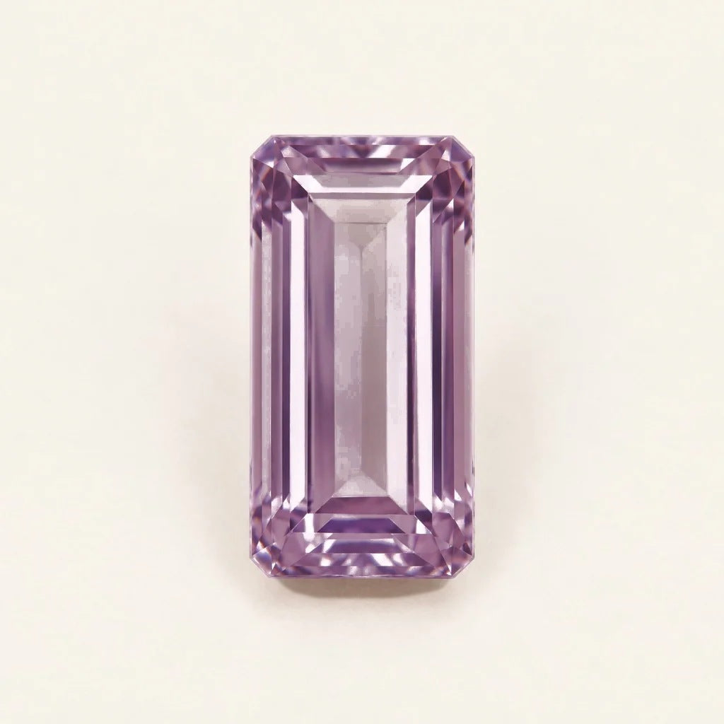 Lavender lab-grown sapphire, baguette cut
