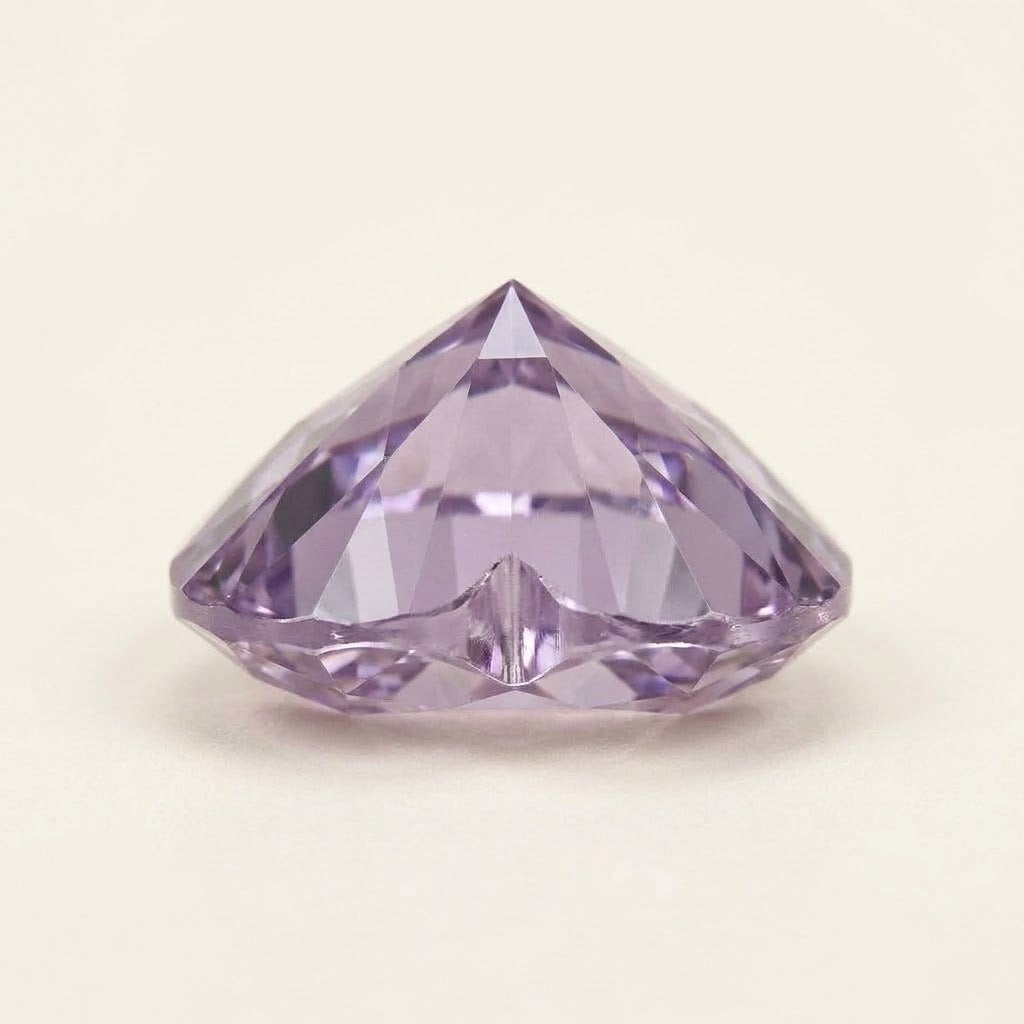 Lavender lab-grown sapphire, heart cut, side view