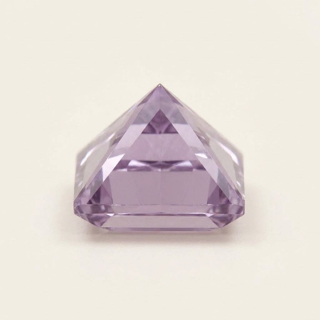 Lavender lab-grown sapphire, princess cut, side view