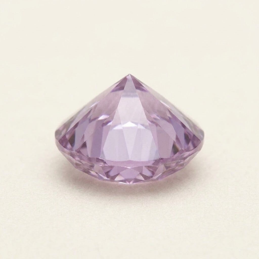 Lavender lab-grown sapphire, round cut, side view