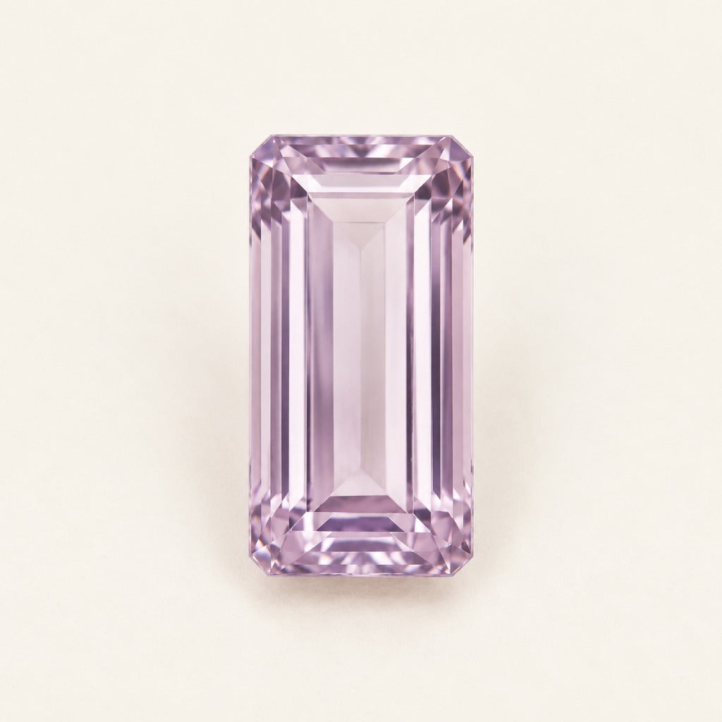 Lavender lab-grown sapphire, baguette cut