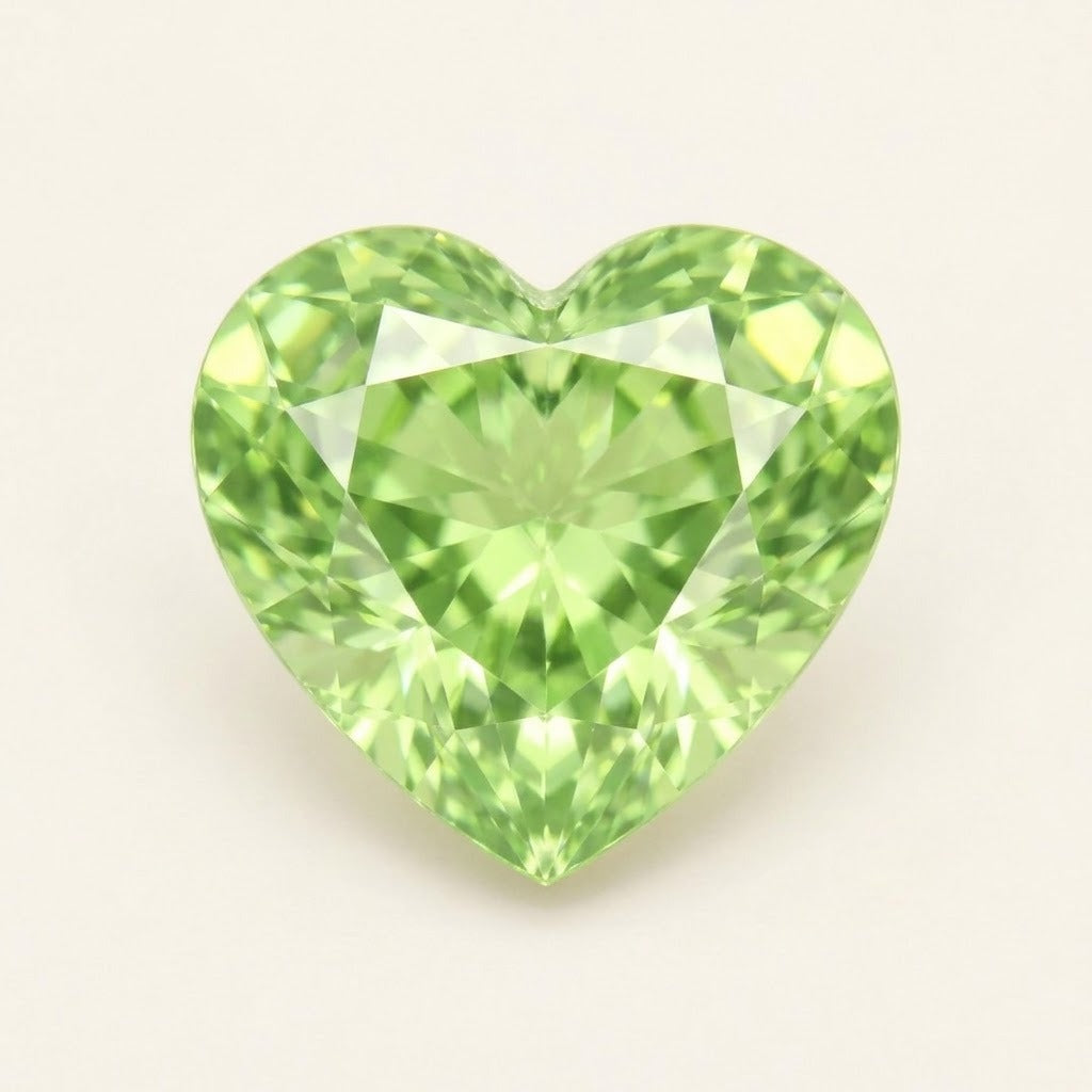 Lime green lab-grown sapphire, heart cut