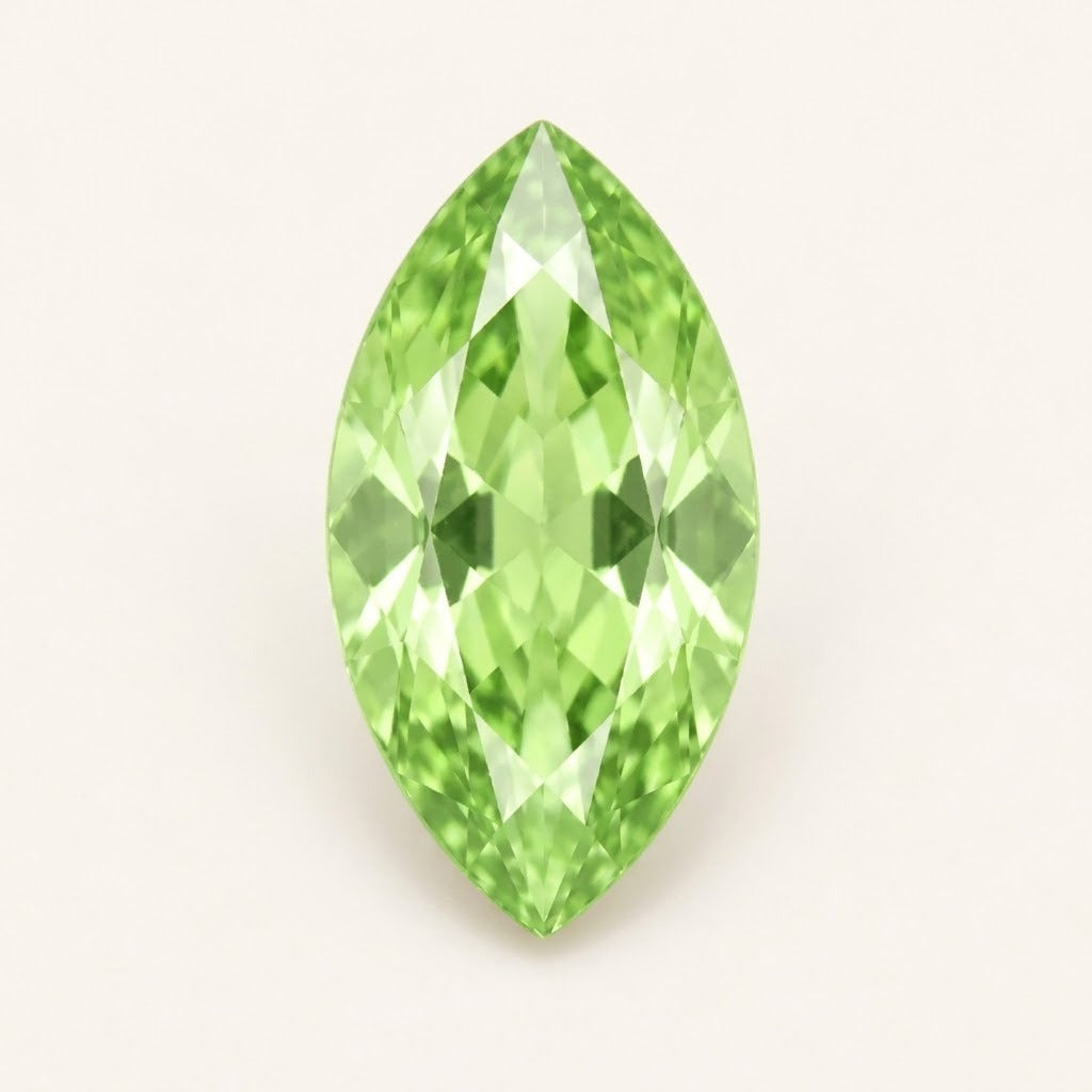 Lime green lab-grown sapphire, marquise cut