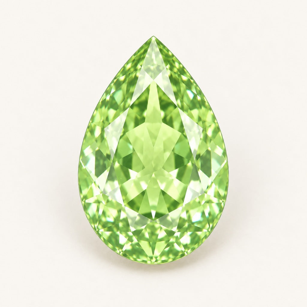 Lime green lab-grown sapphire, pear cut