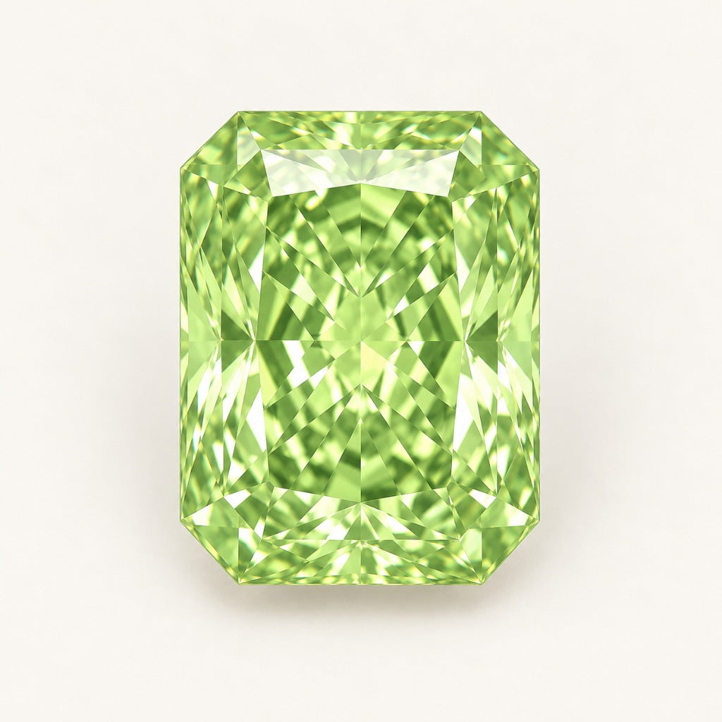 Lime green lab-grown sapphire, radiant cut