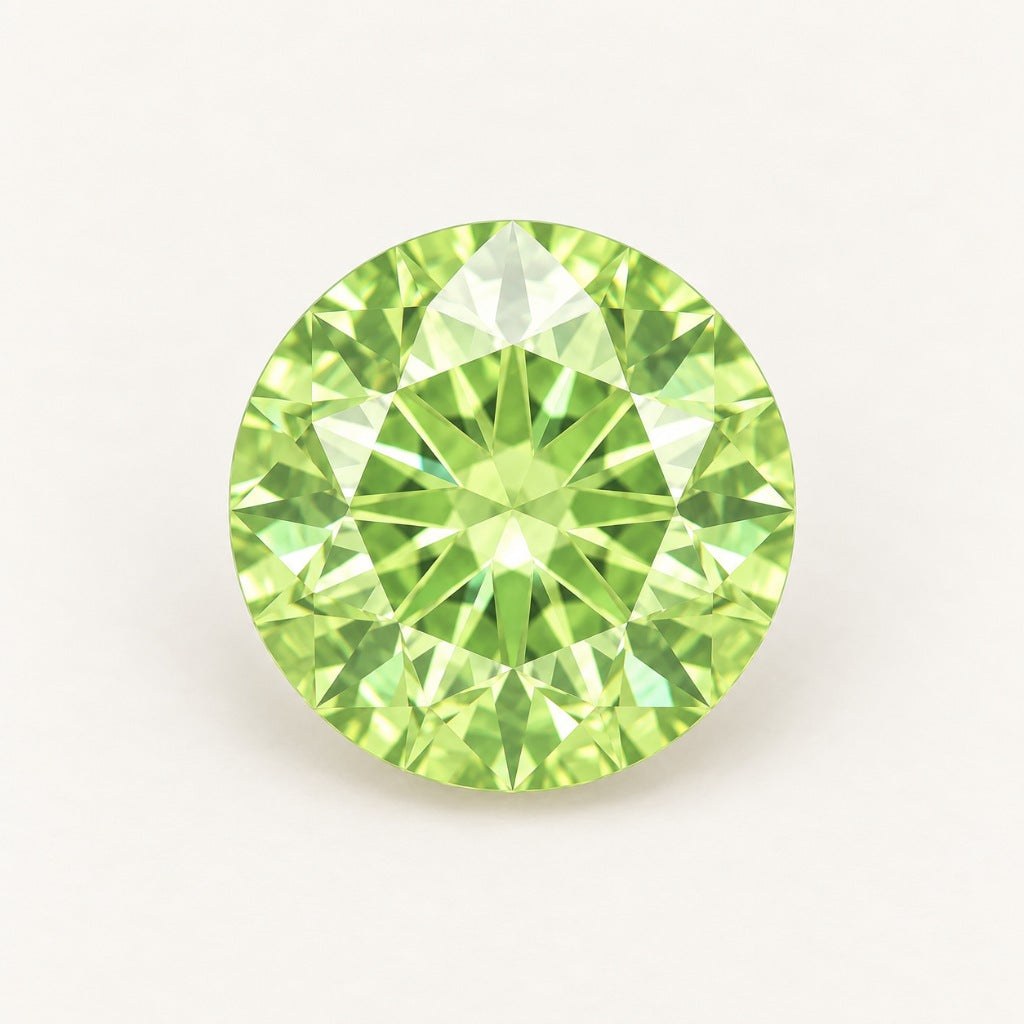 Lime green lab-grown sapphire, round cut