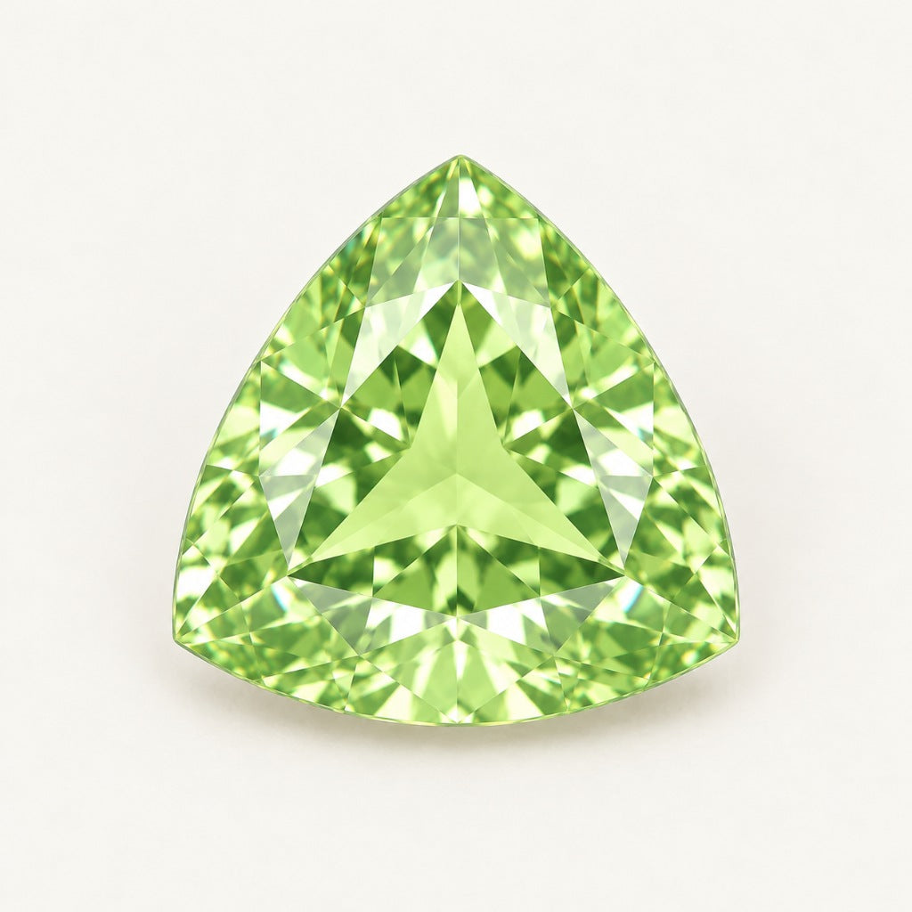 Lime green lab-grown sapphire, trillion cut