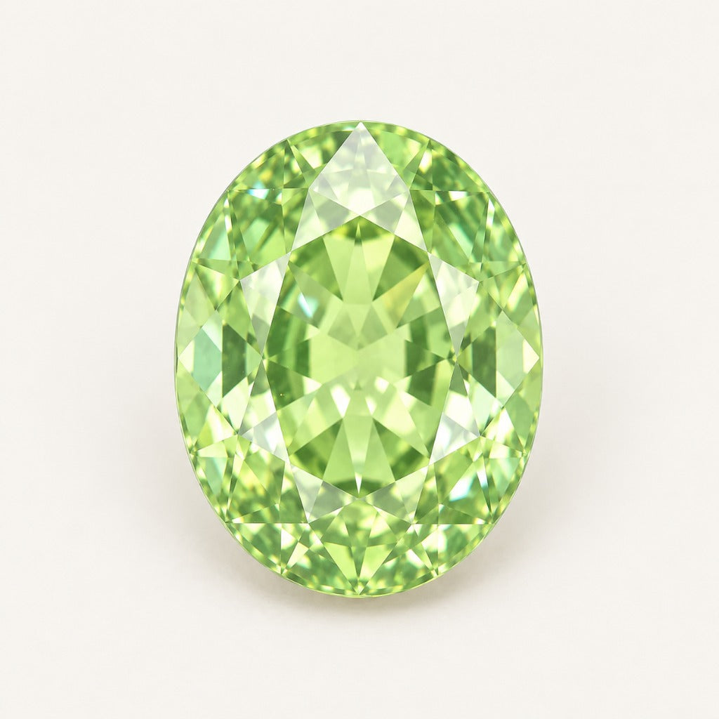 Lime green lab-grown sapphire, oval cut