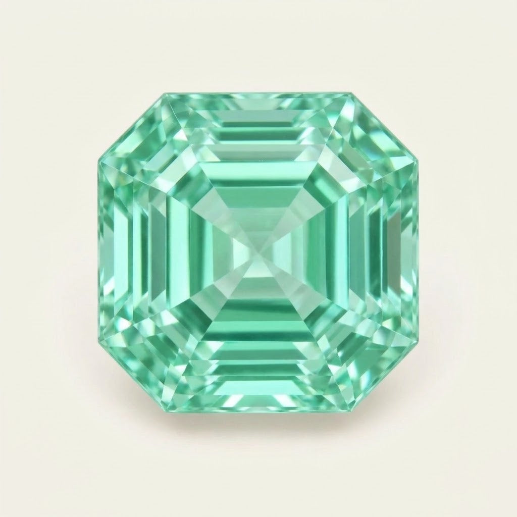 Mint green lab-grown sapphire, Asscher cut