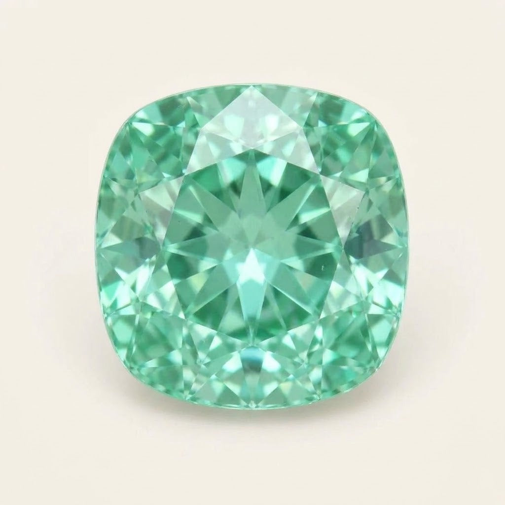 Mint green lab-grown sapphire, cushion cut