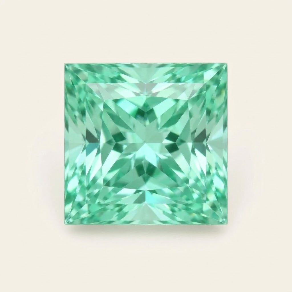 Mint green lab-grown sapphire, princess cut