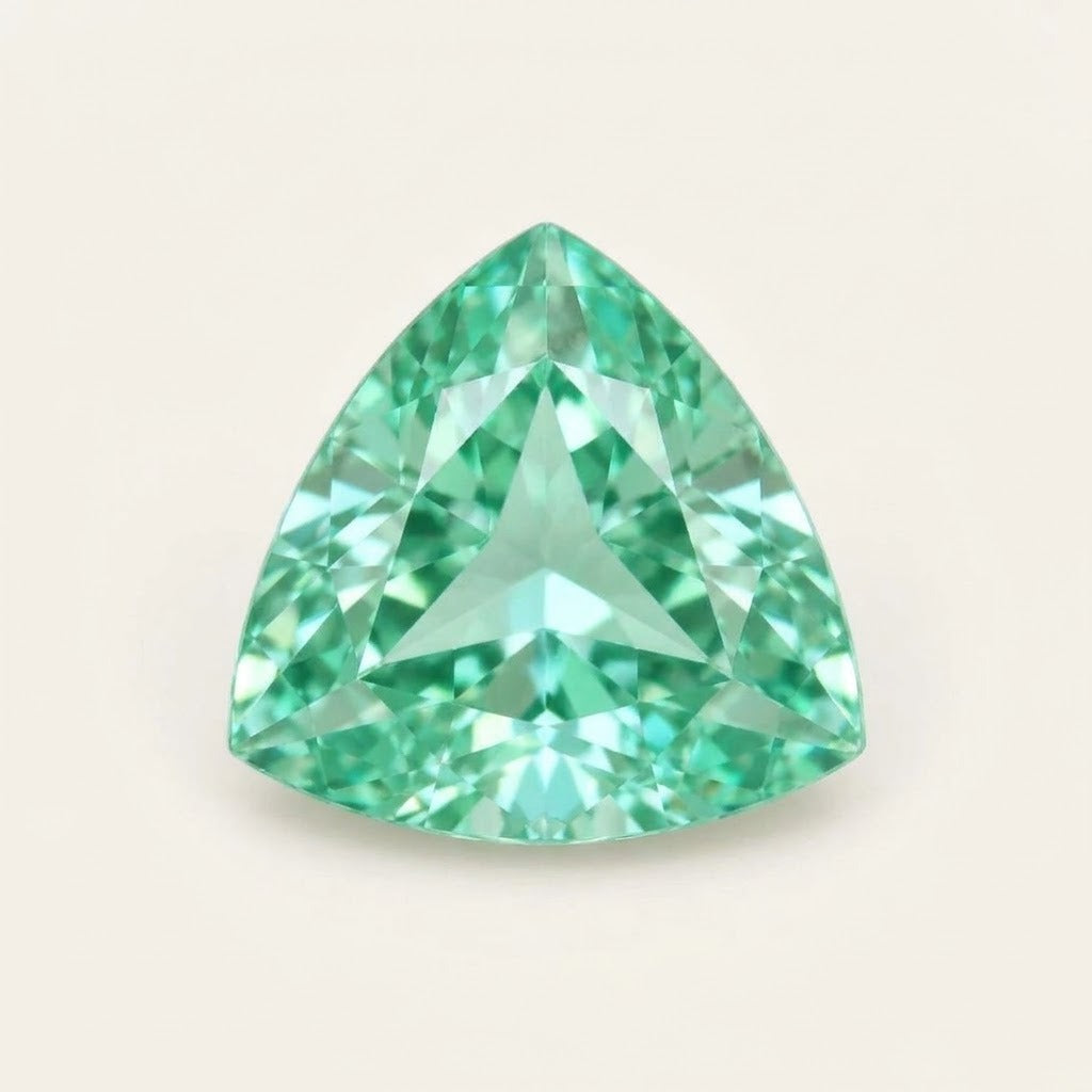 Mint green lab-grown sapphire, trillion cut