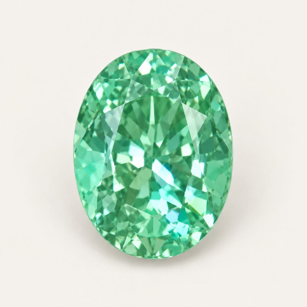 Mint green lab-grown sapphire, oval cut