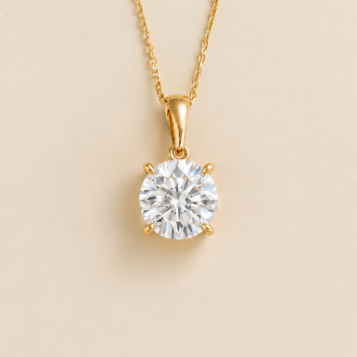 Nina round lab-grown diamond solitaire pendant necklace in gold – front view | Juvetti