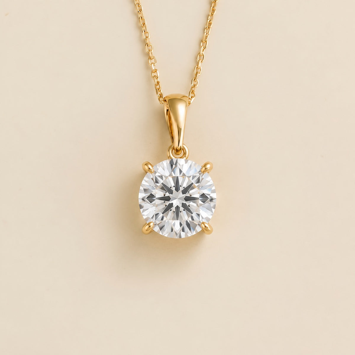 Nina round lab-grown diamond solitaire pendant necklace in gold – front view | Juvetti
