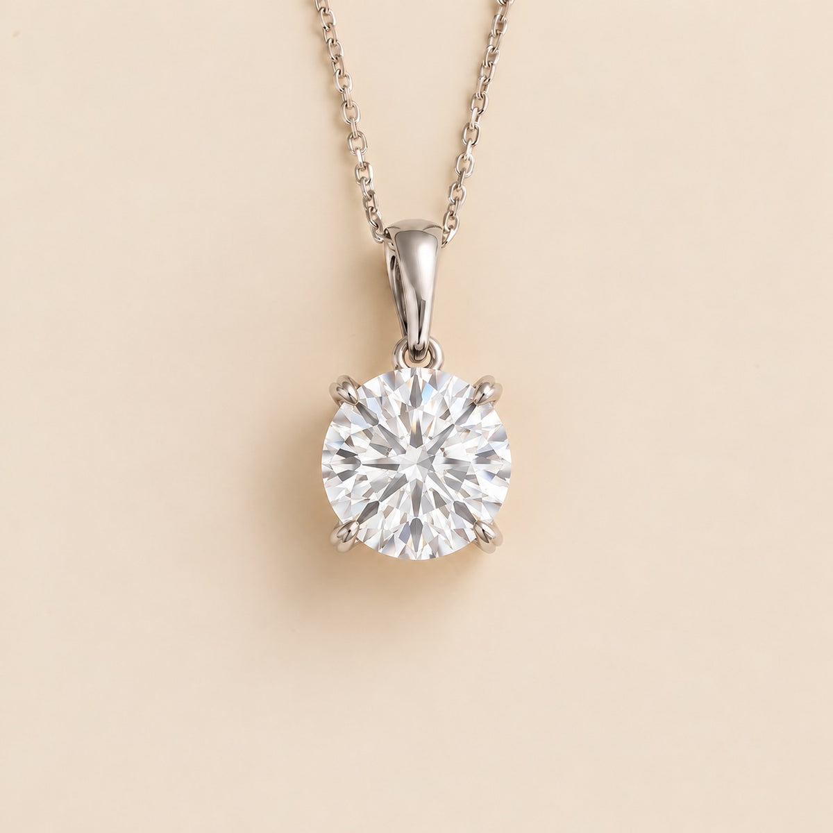 Nina round lab-grown diamond solitaire pendant necklace in white gold – front view | Juvetti