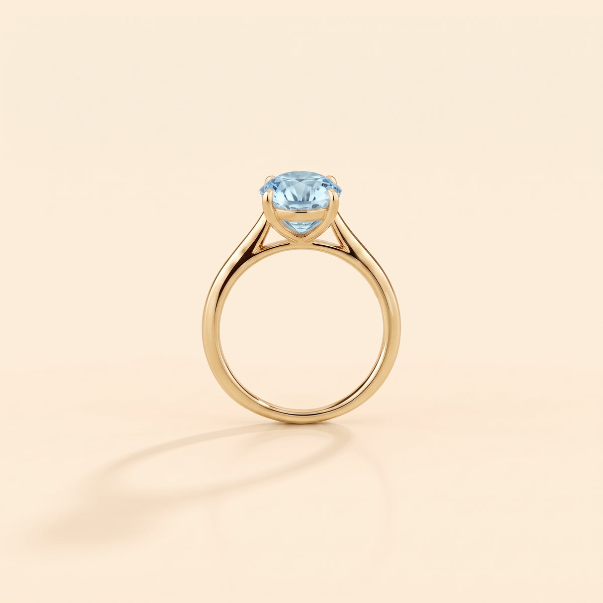 Nina Round Shape Aquamarine Cathedral Solitaire Ring in Gold, side profile view