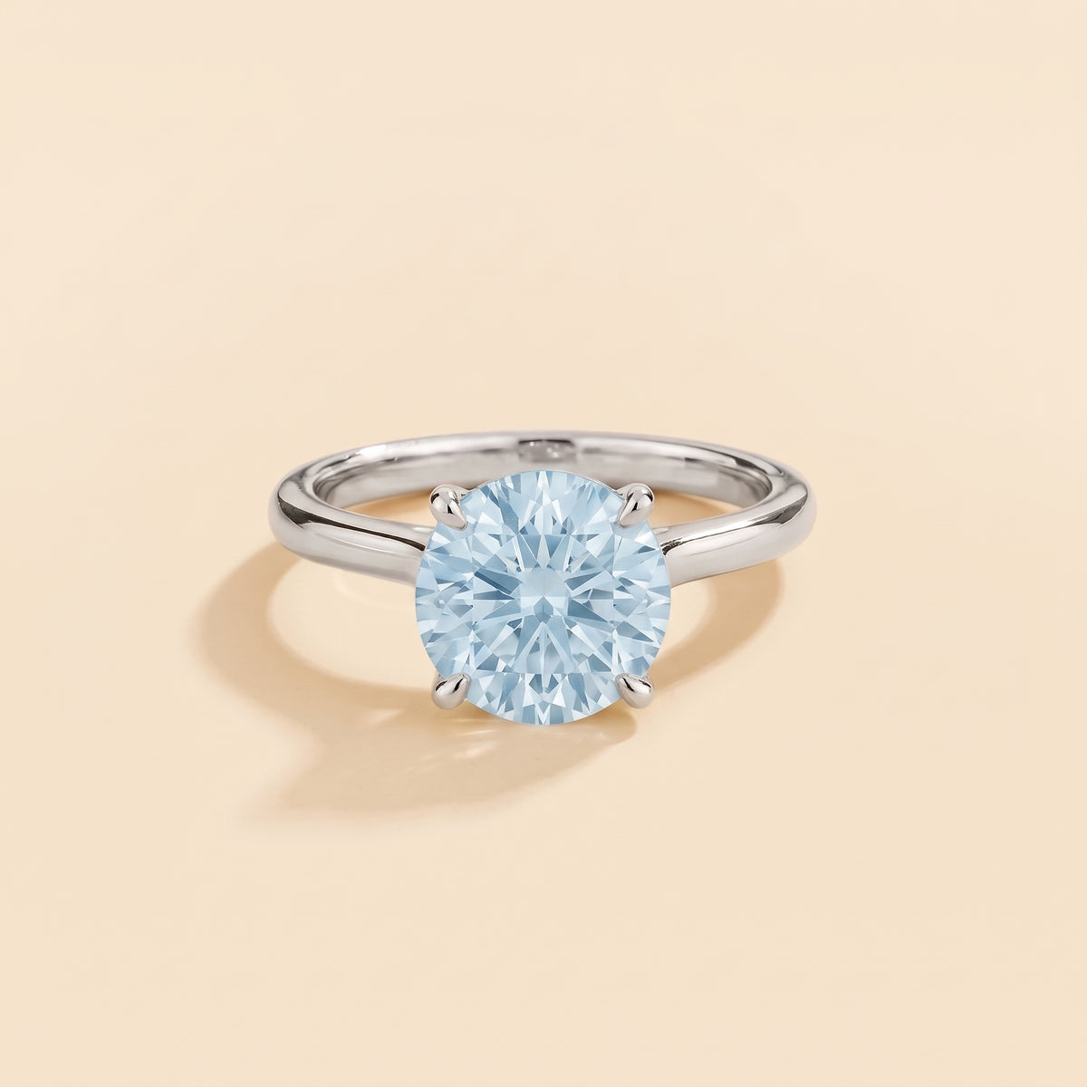 Nina Round Shape Aquamarine Cathedral Solitaire Ring in White Gold, front view