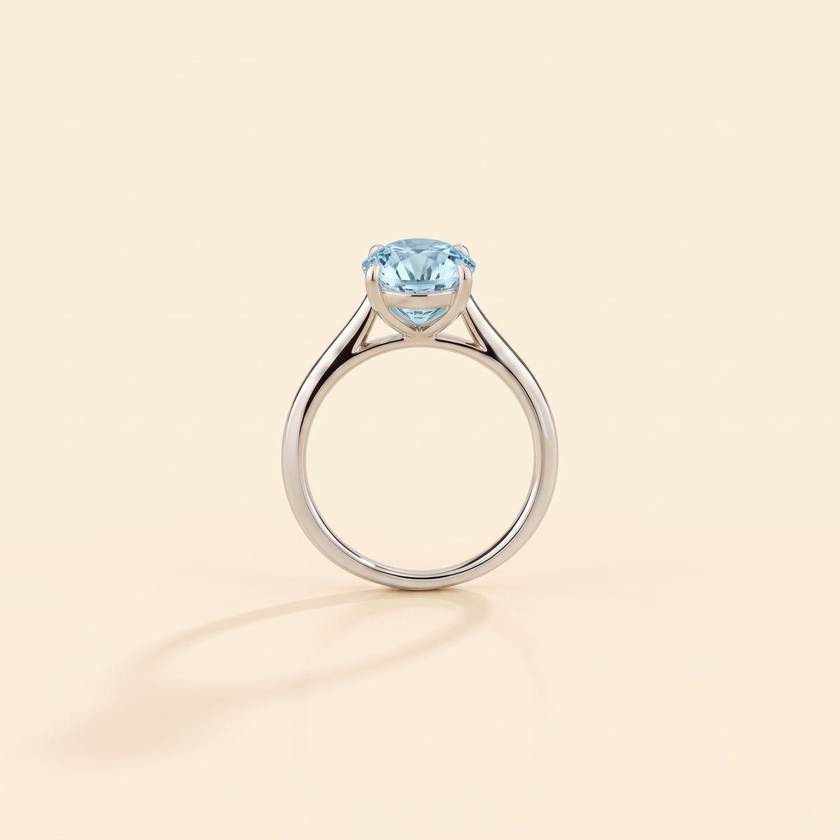 Nina Round Shape Aquamarine Cathedral Solitaire Ring in White Gold, side profile view