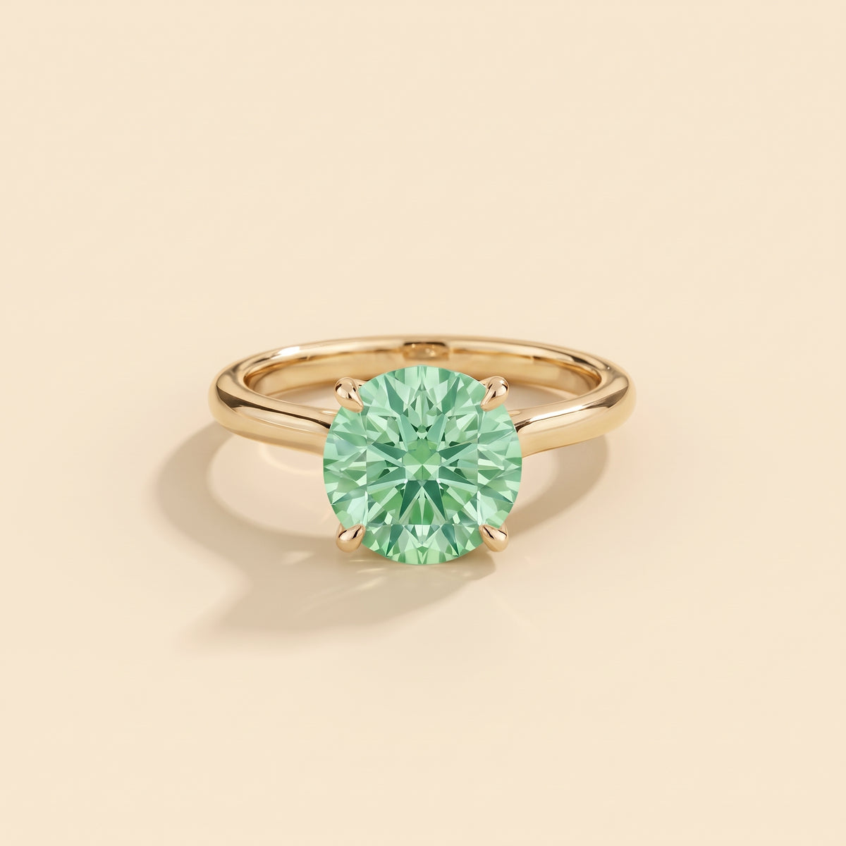 Nina Round Shape Green Sapphire Cathedral Solitaire Ring in Gold, front view