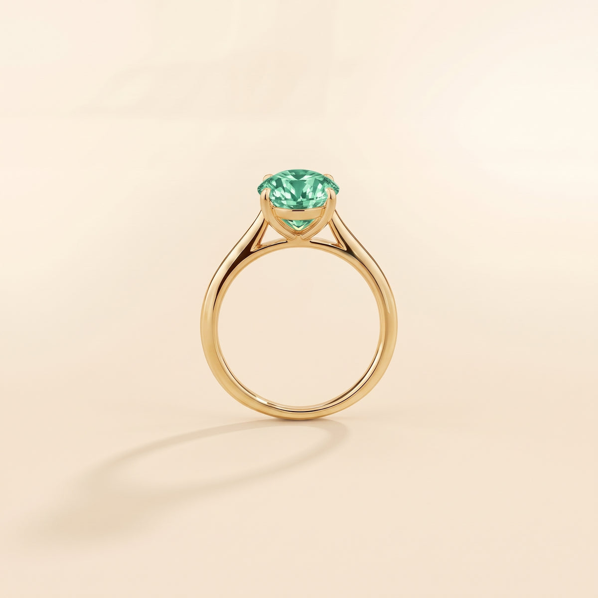 Nina Round Shape Green Sapphire Cathedral Solitaire Ring in Gold, side profile view