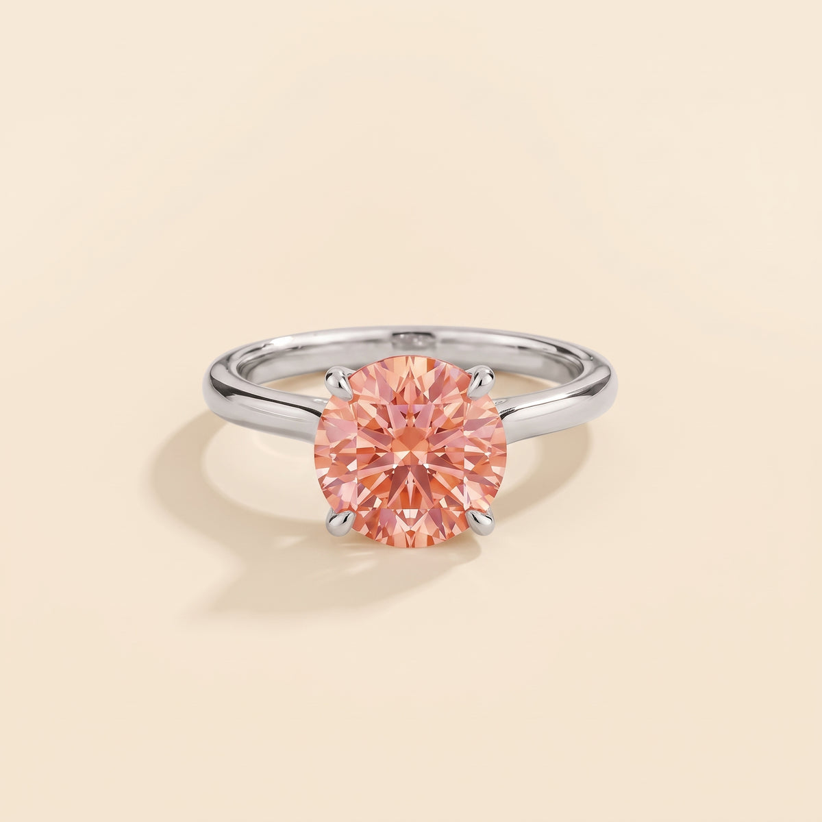 Nina Round Shape Padparadscha Sapphire Cathedral Solitaire Ring in White Gold, front view