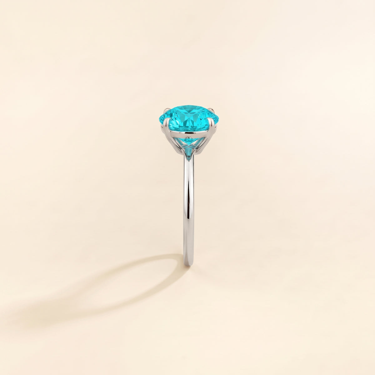 Nina Round Shape Paraiba Sapphire Cathedral Solitaire Ring in White Gold, side edge view