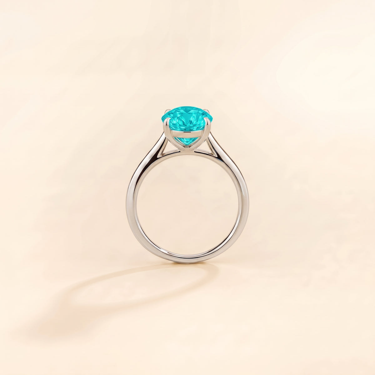 Nina Round Shape Paraiba Sapphire Cathedral Solitaire Ring in White Gold, side profile view