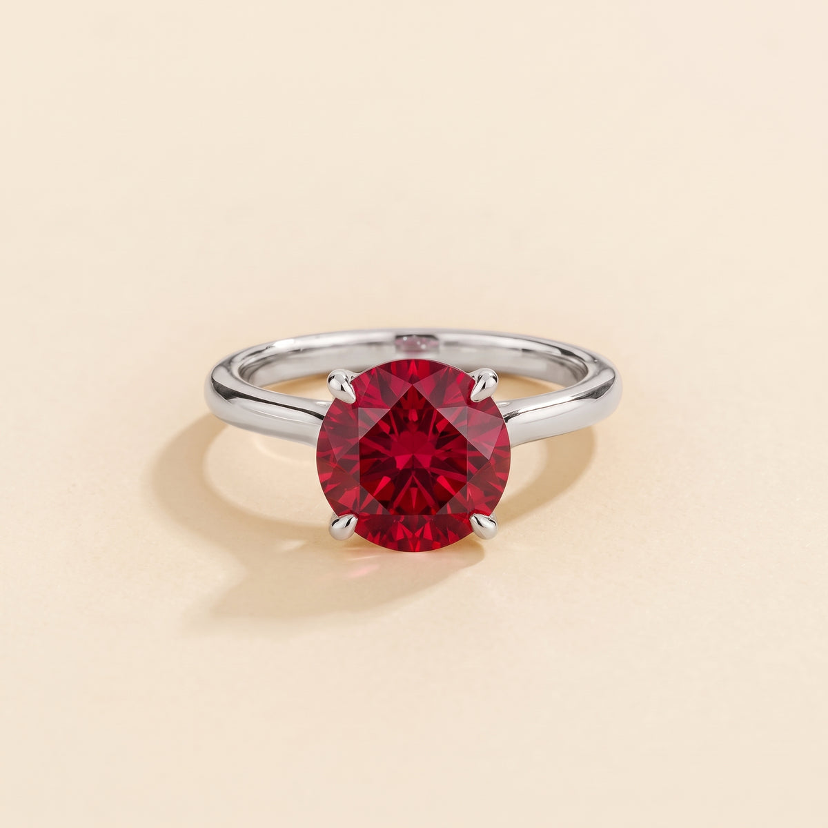 Nina Round Shape Ruby Cathedral Solitaire Ring in White Gold front