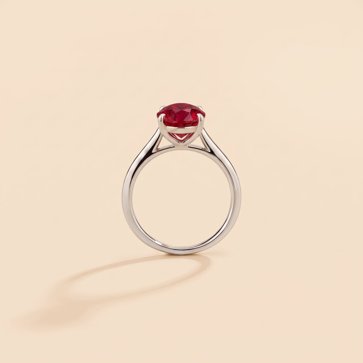Nina Round Shape Ruby Cathedral Solitaire Ring in White Gold side edge