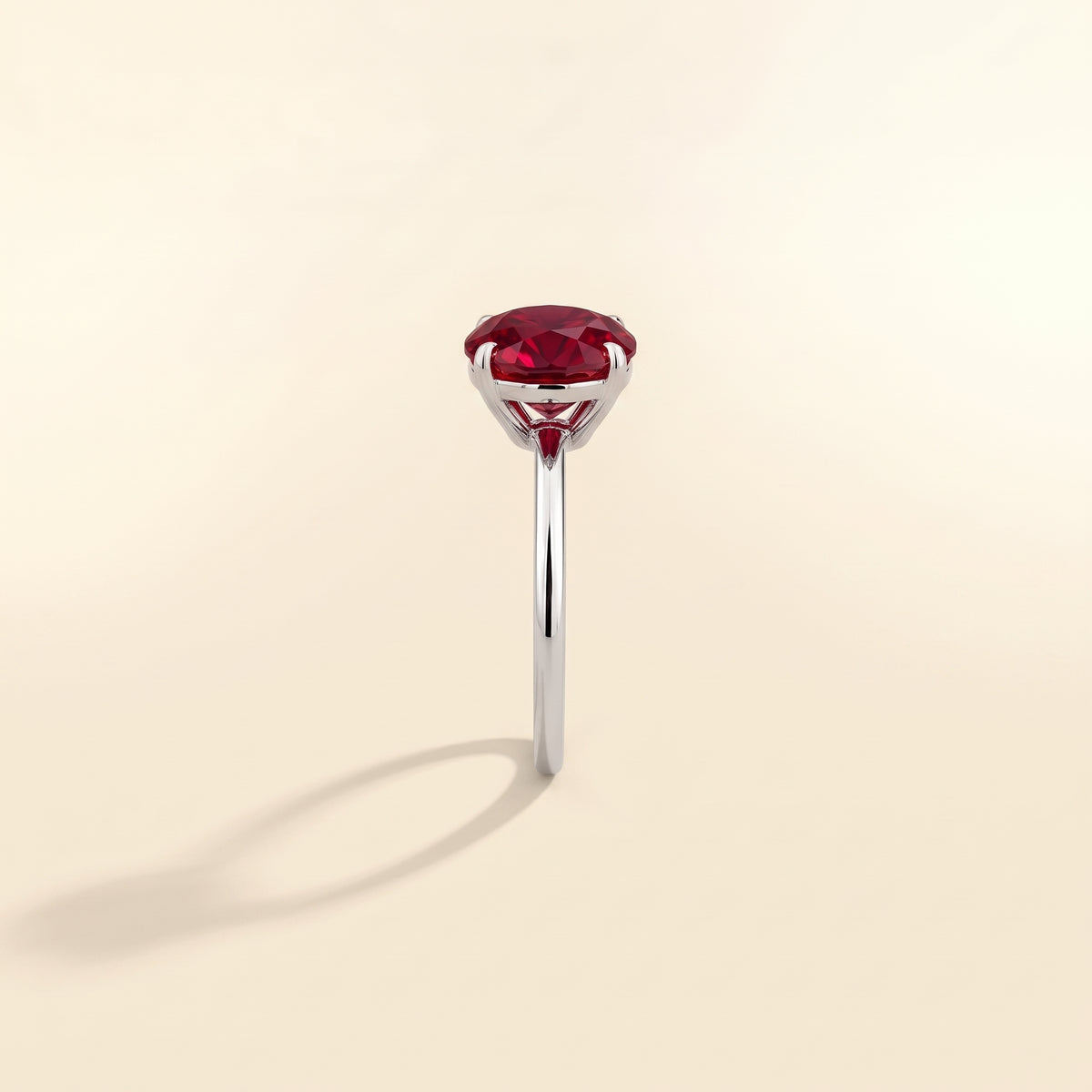 Nina Round Shape Ruby Cathedral Solitaire Ring in White Gold side profile