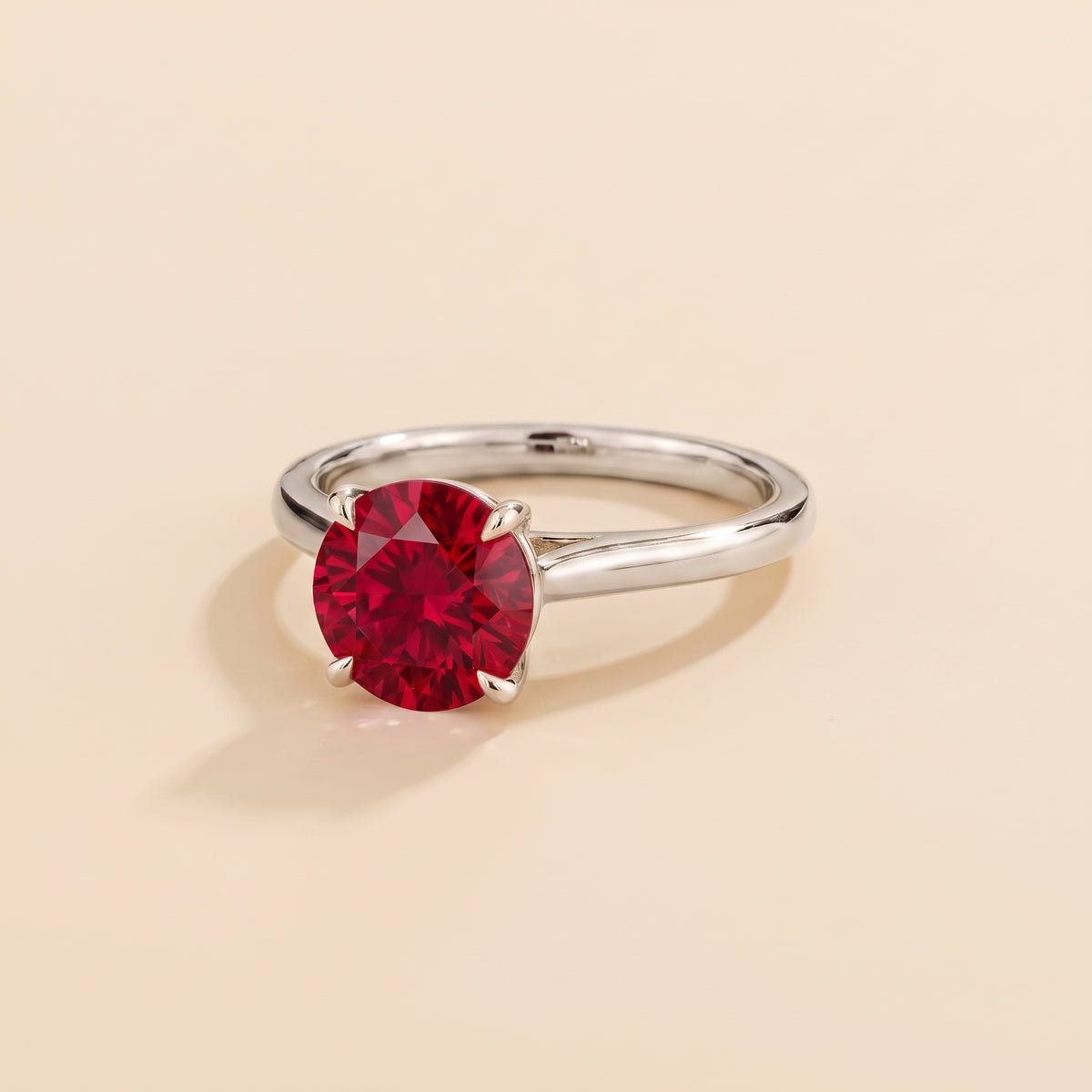 Nina Round Shape Ruby Cathedral Solitaire Ring in White Gold three quarter