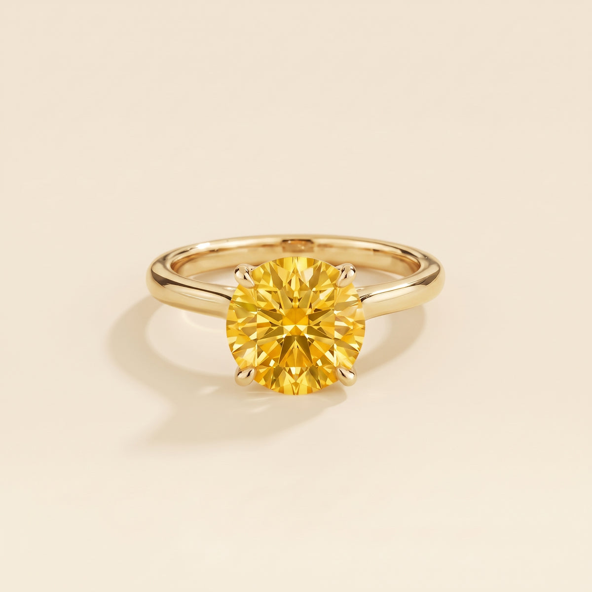 Nina Round Shape Yellow Sapphire Cathedral Solitaire Ring in Gold, front view