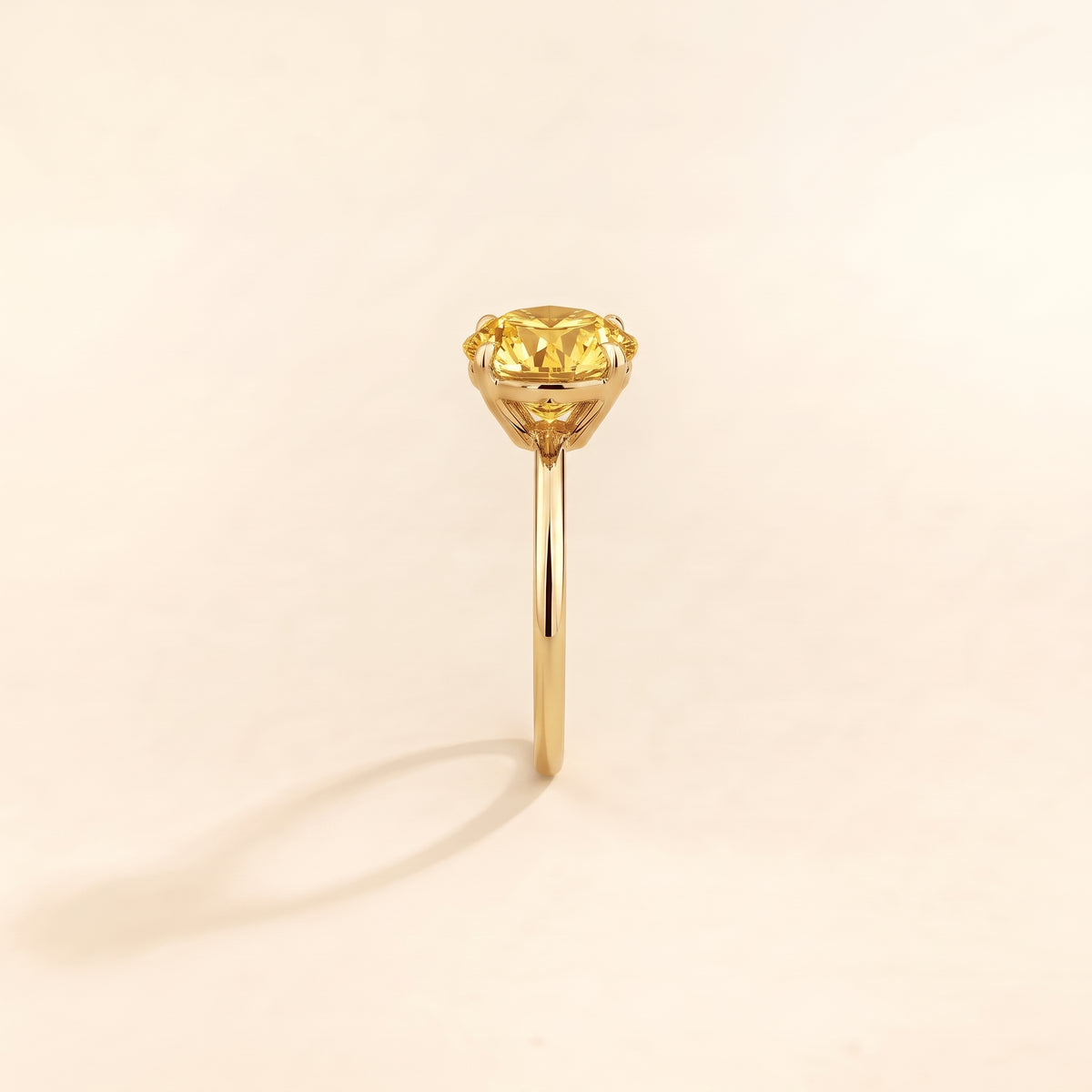 Nina Round Shape Yellow Sapphire Cathedral Solitaire Ring in Gold, side edge view