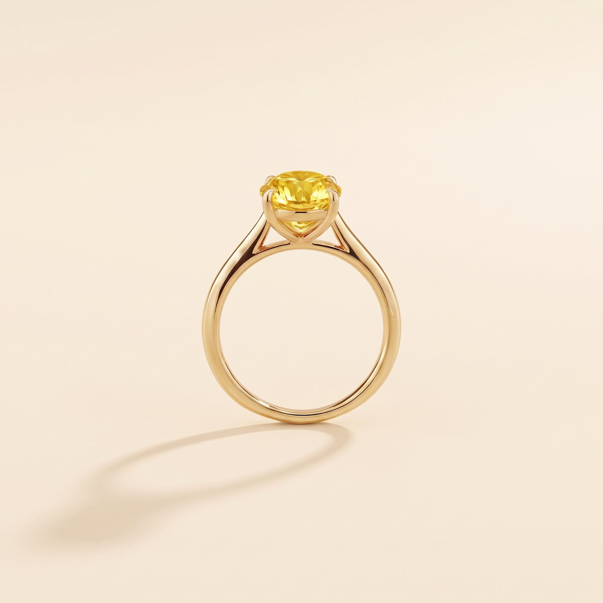 Nina Round Shape Yellow Sapphire Cathedral Solitaire Ring in Gold, side profile view