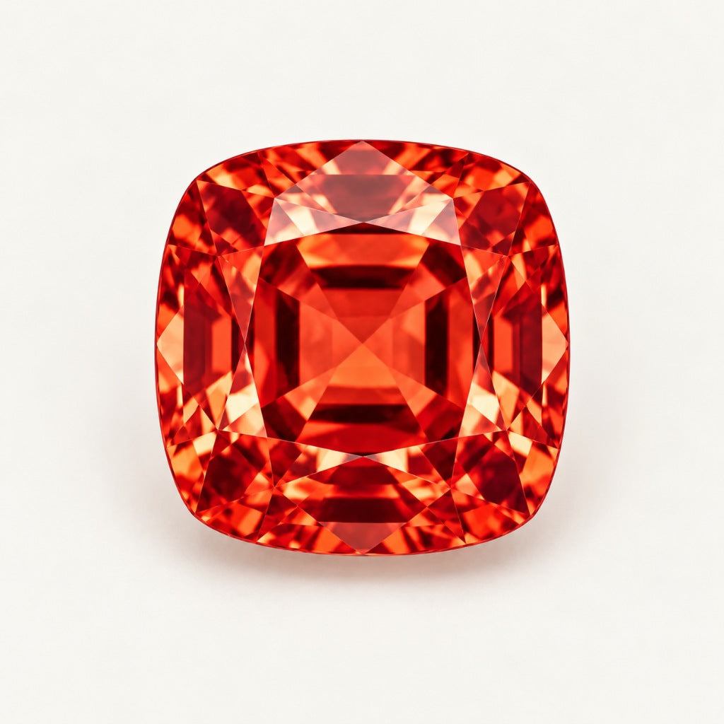 Orange-red lab-grown sapphire, cushion cut