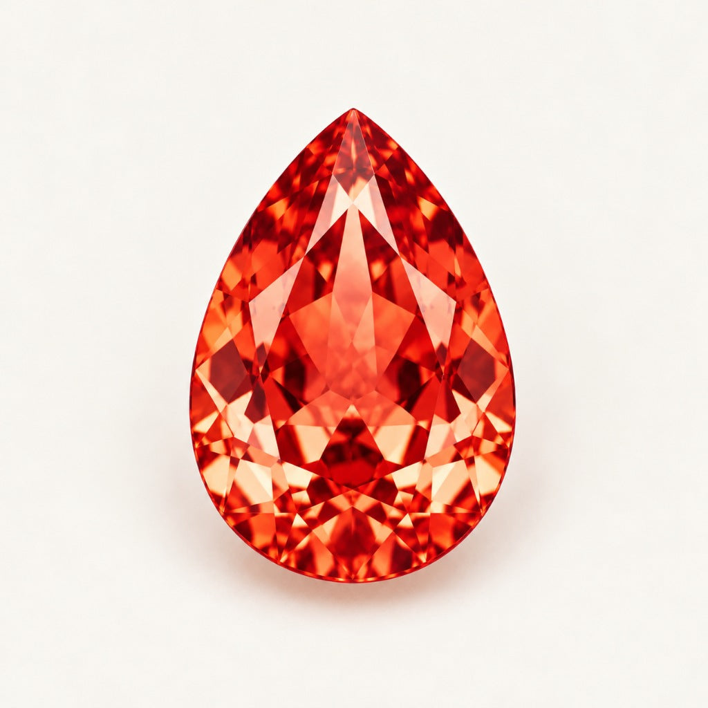 Orange-red lab-grown sapphire, pear cut