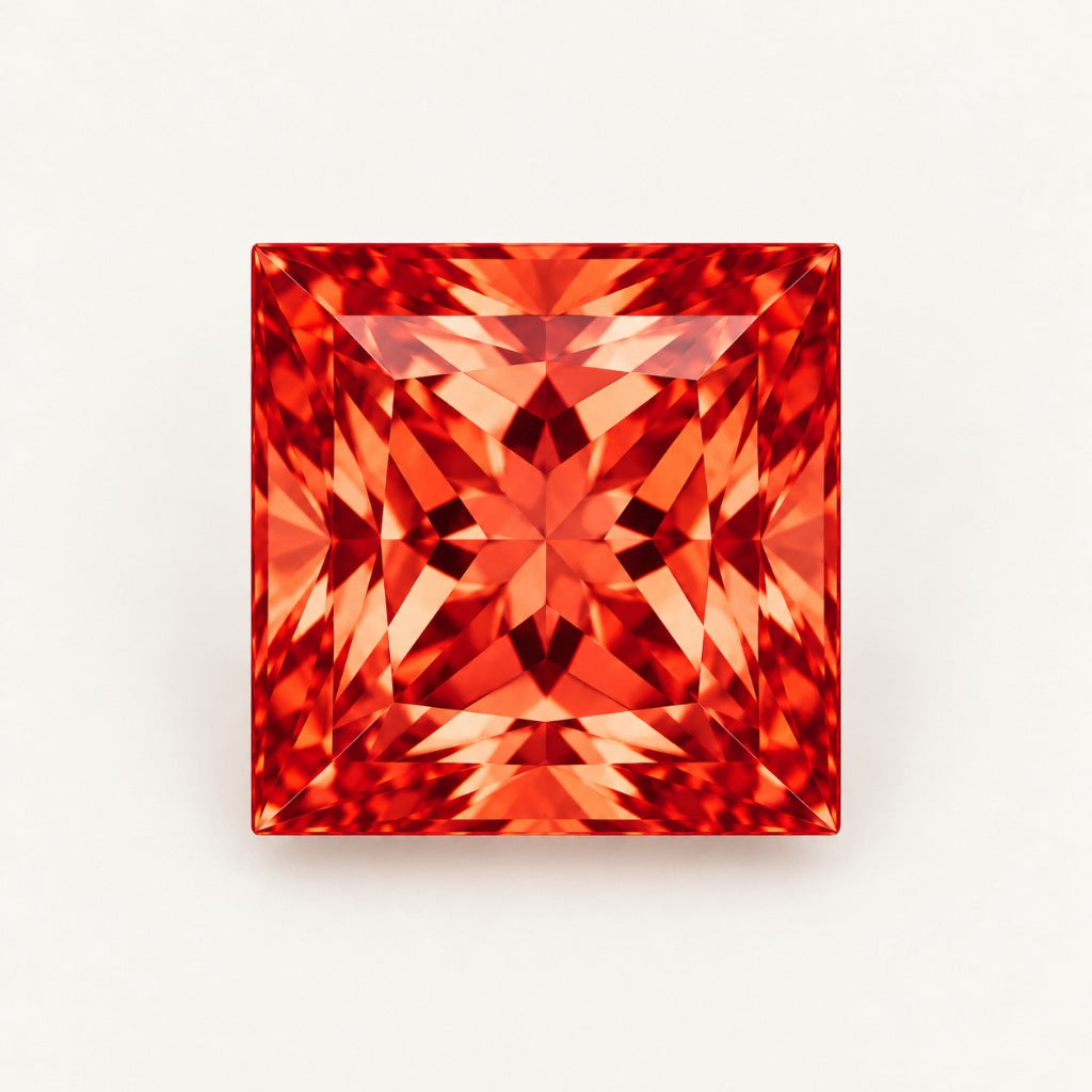 Orange-red lab-grown sapphire, princess cut