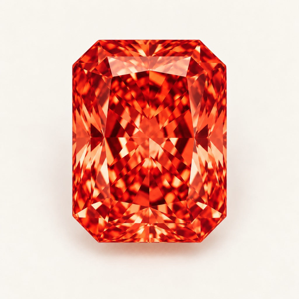 Orange-red lab-grown sapphire, radiant cut