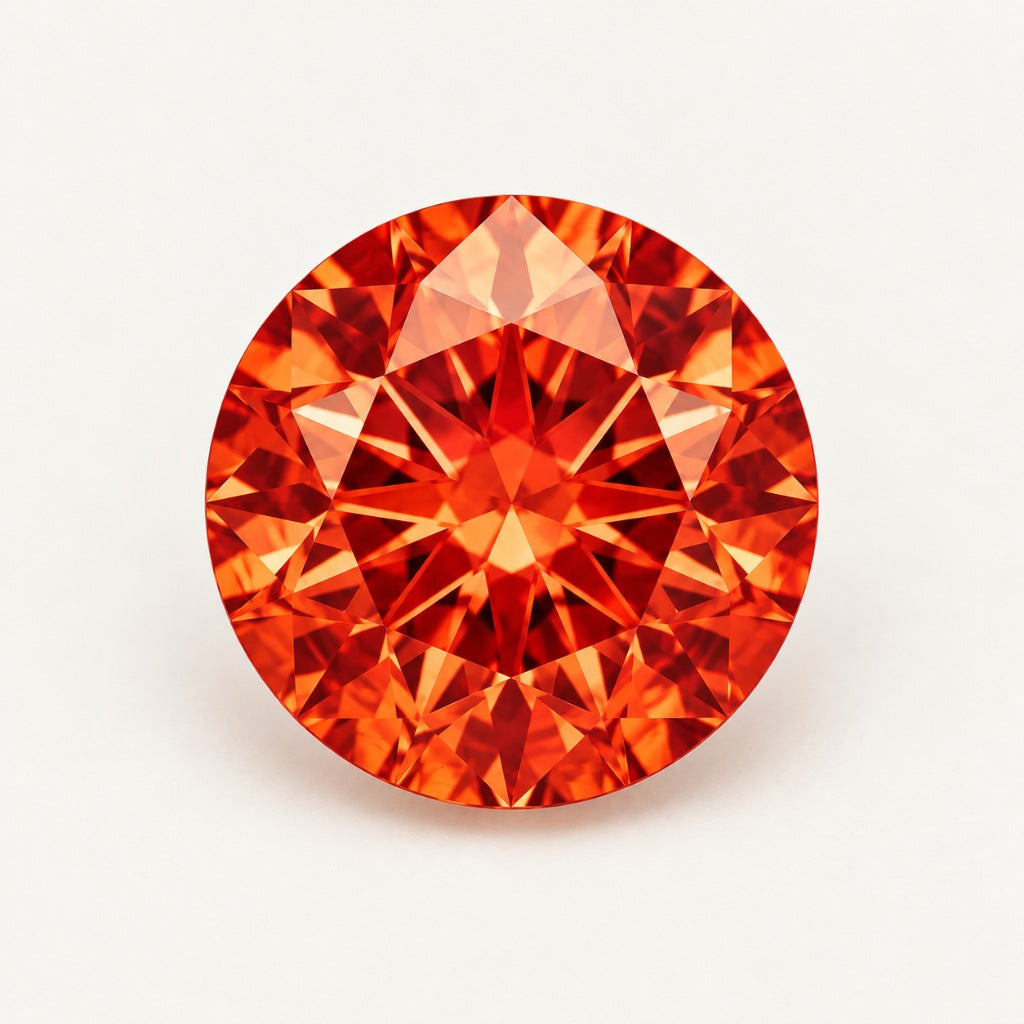 Orange-red lab-grown sapphire, round cut