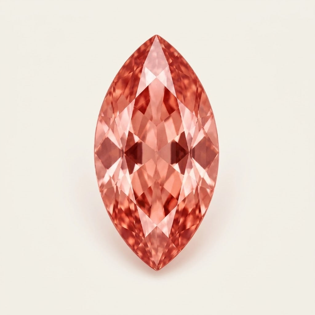 Padparadscha lab-grown sapphire, marquise cut