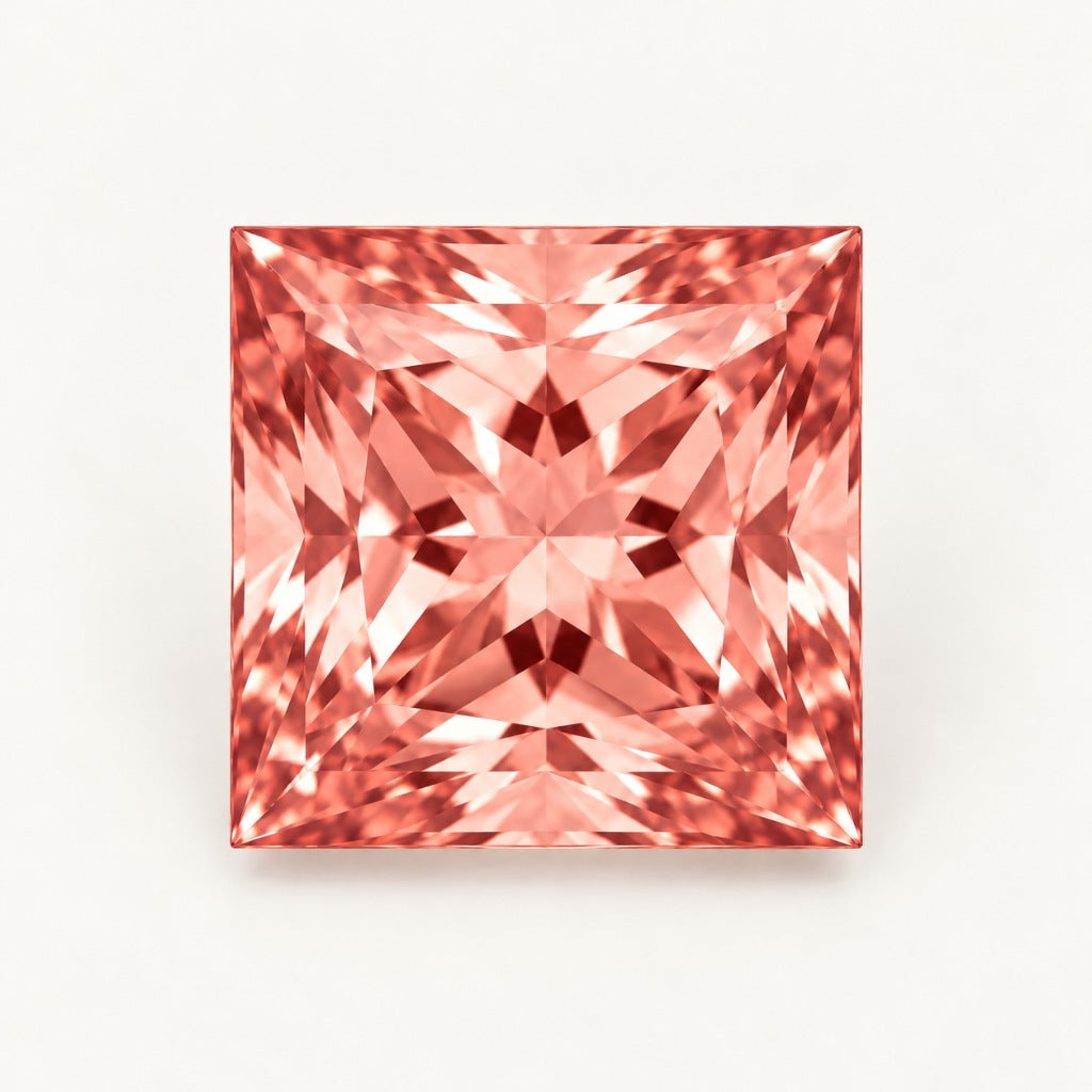 Padparadscha lab-grown sapphire, princess cut
