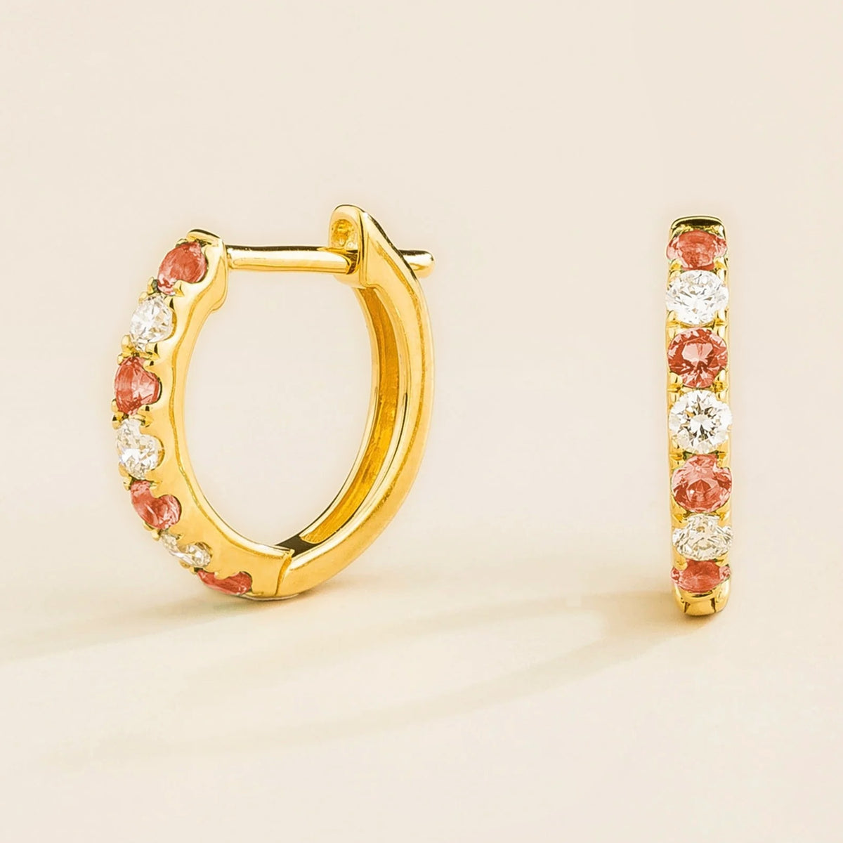 Stacy padparadscha sapphire & diamond huggie hoop earrings in gold