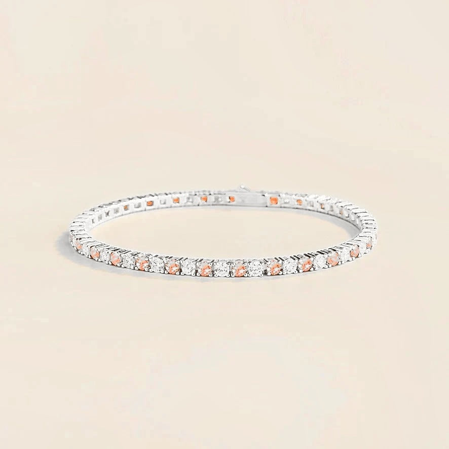Stacy padparadscha sapphire & diamond round tennis bracelet in white gold