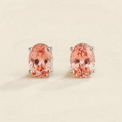 Ovo Padparadscha Sapphire Oval Solitaire Stud Earrings in White Gold