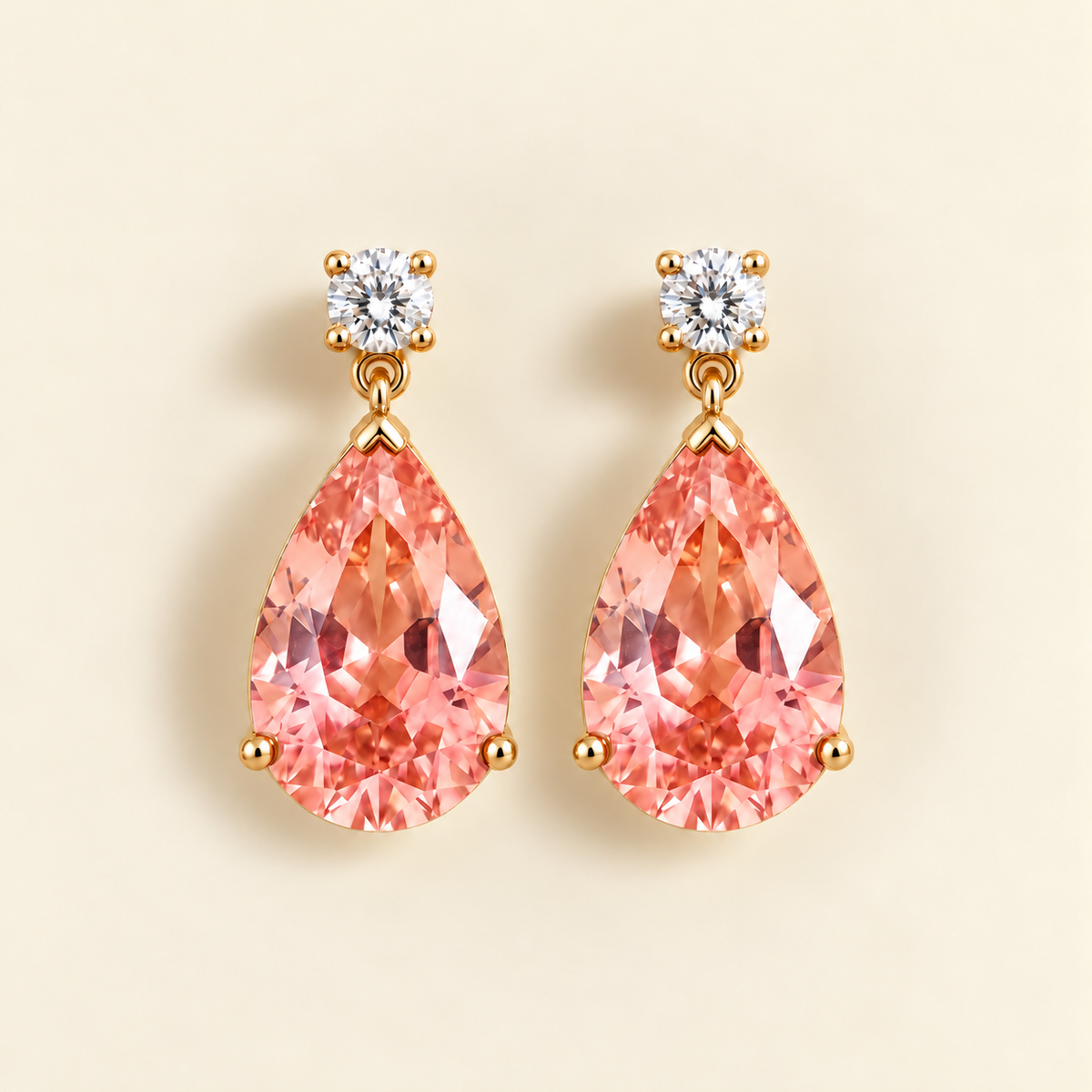 Pisa padparadscha sapphire and diamond large pear drop earrings in gold